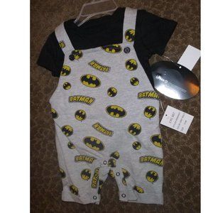 Baby Boys BATMAN logo SHORTALLS Shorts Tee Tshirt Outfit Size 0/3 3/6 months NWT